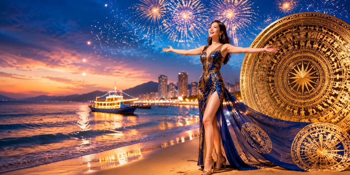 Người chơi xổ số tại bãi biển Đà Nẵng dùng điện thoại kiểm tra kết quả