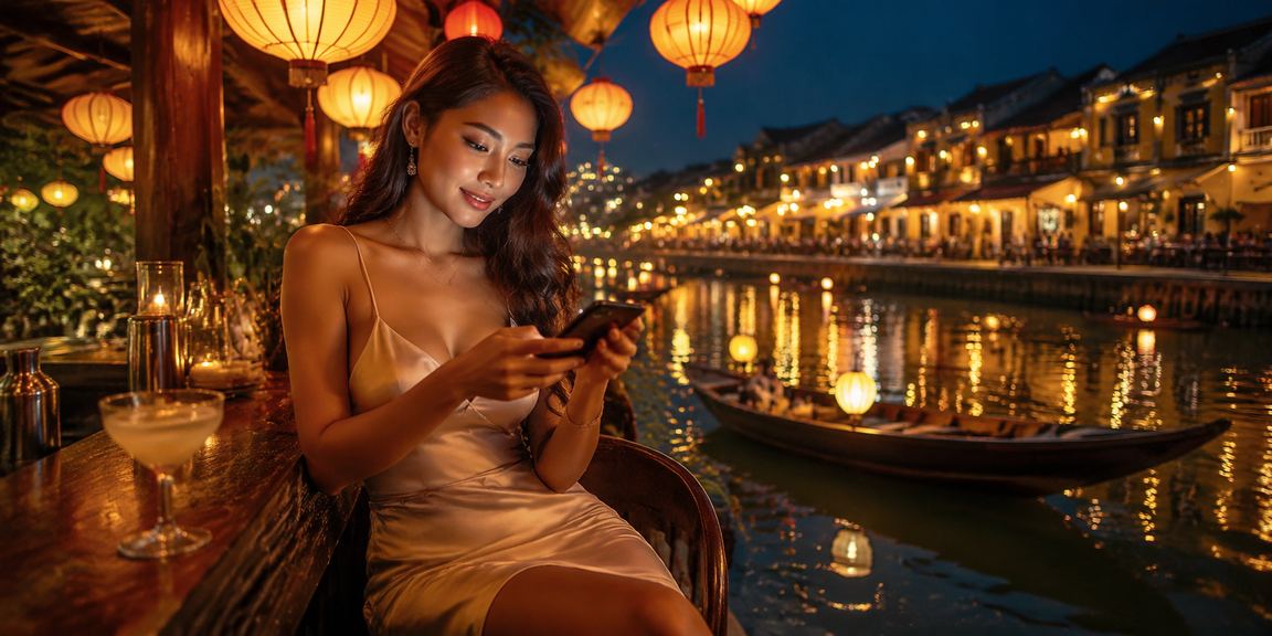 Người dùng Hội An nhâm nhi cà phê và tham gia sự kiện casino trực tuyến qua điện thoại