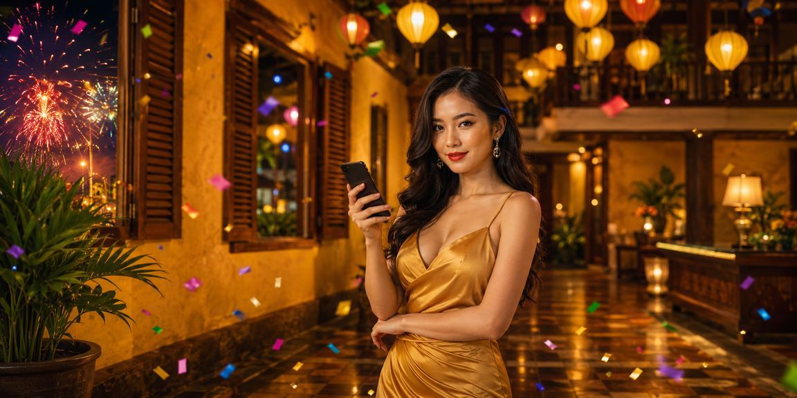 Người chơi đăng nhập tài khoản casino trên điện thoại tại chợ đêm Hội An