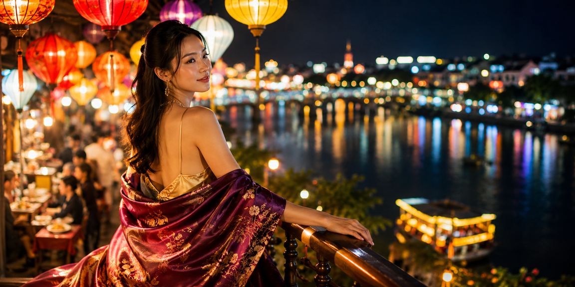Người chơi tại chợ đêm Huế thưởng thức trò chơi slot điện tử sôi động dưới ánh đèn