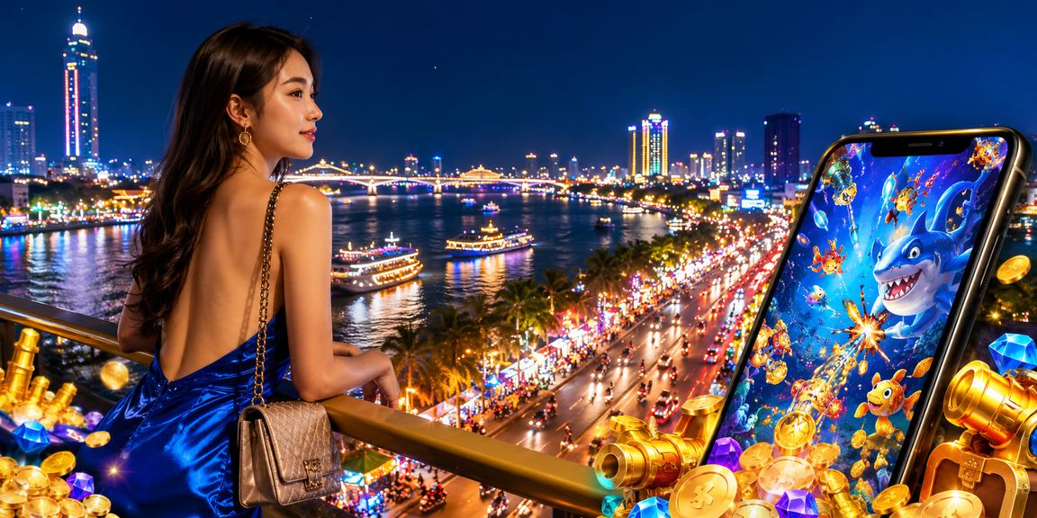 Không khí chơi game bắn cá điện tử rực rỡ ánh đèn neon tại vùng sông Mekong